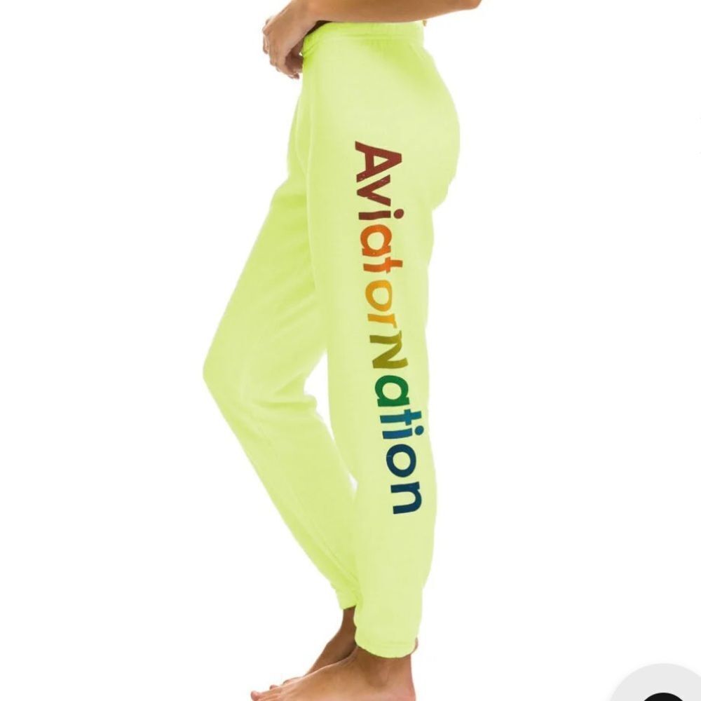 NWOT Aviator Nation neon yellow logo sweatpants Las Vegas